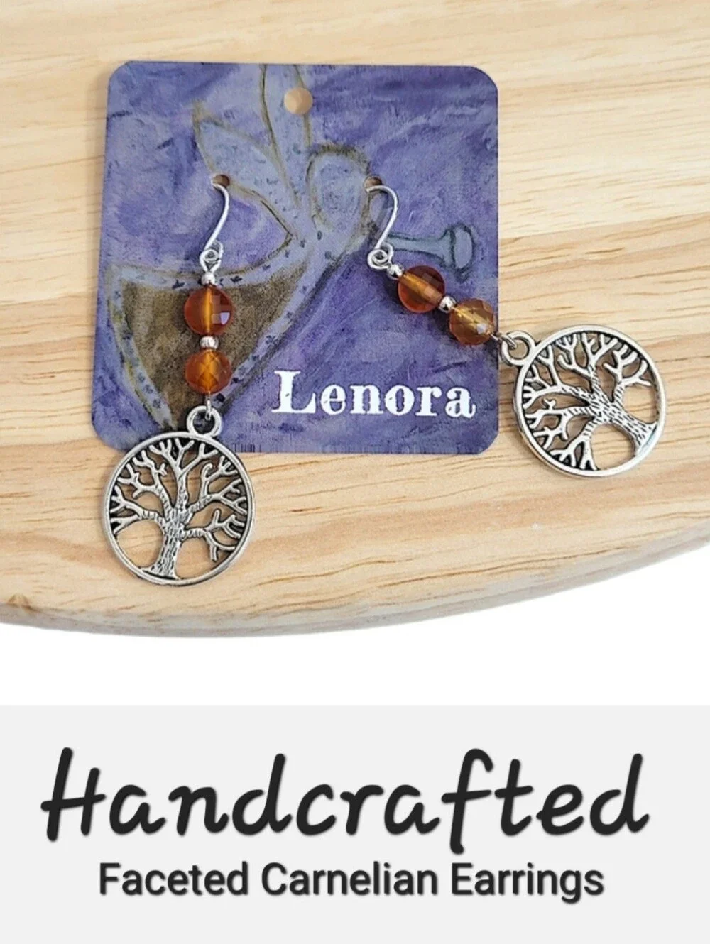 Hand Crafted Carnelian Dangle Earrings With The Tree Of Life - Picture 6 of 8